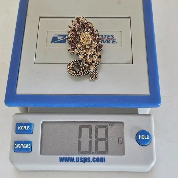 Vintage Yellow Brown Crystal Rhinestone Floral Big Brooch Pin Pendant Gold Tone‎ - Picture 10 of 13